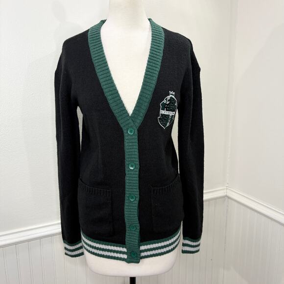 Harry Potter Womens Size XS Slytherin Cardigan Sweater V-Neck Varsity Academia - Picture 15 of 15